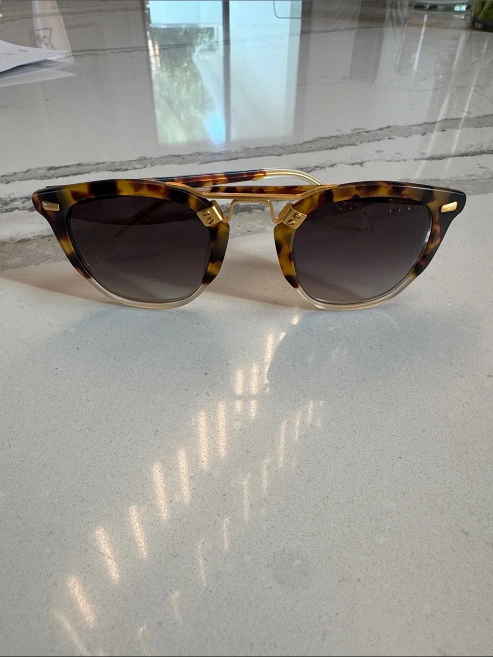 KREWE Tortoise Shell Sunglasses with Gold Bridge and Dark Gradient Lenses